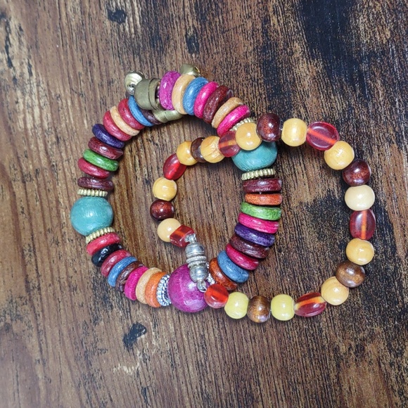 4 pc Multi Color Wood Bead Necklace/Earrings/Bracelets Set - Picture 5 of 5